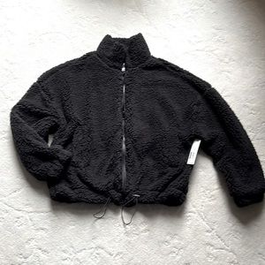 NWT Black Sherpa Zip Up Jacket w/Front Side Pockets, Juniors